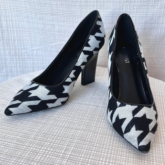 Vintage Nine West Fabric Houndstooth Architectural Patent Leather Heel M… - Picture 4 of 16